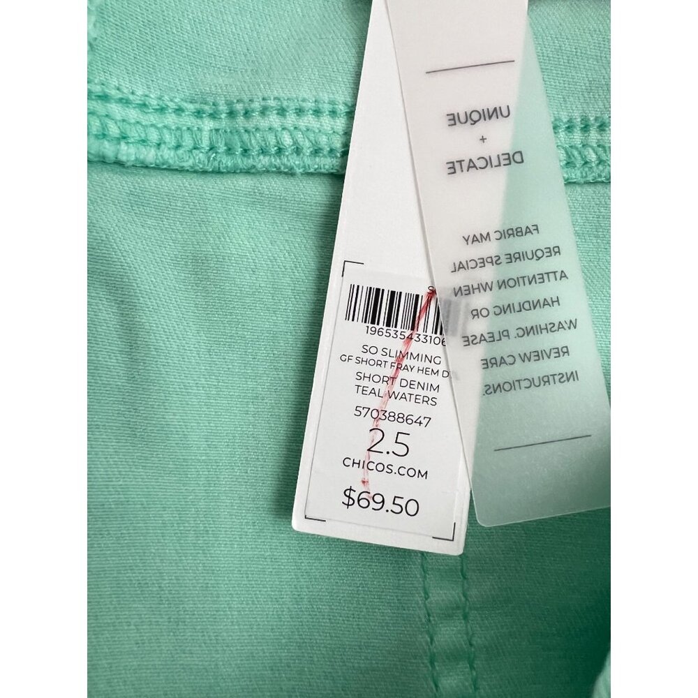 Chico's Size 2.5 US 14 So Slimming Girlfriend Short Teal Green NWT Denim - Picture 6 of 9